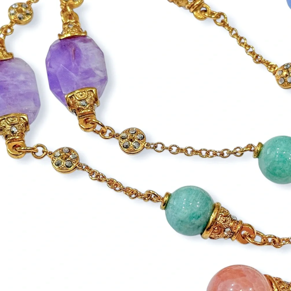 Barrera Long 48” Necklace with Multicolor Pastel Beads and Crystal Accents - Picture 6 of 17